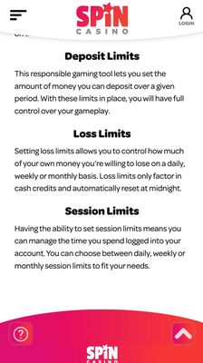 casino limits screen